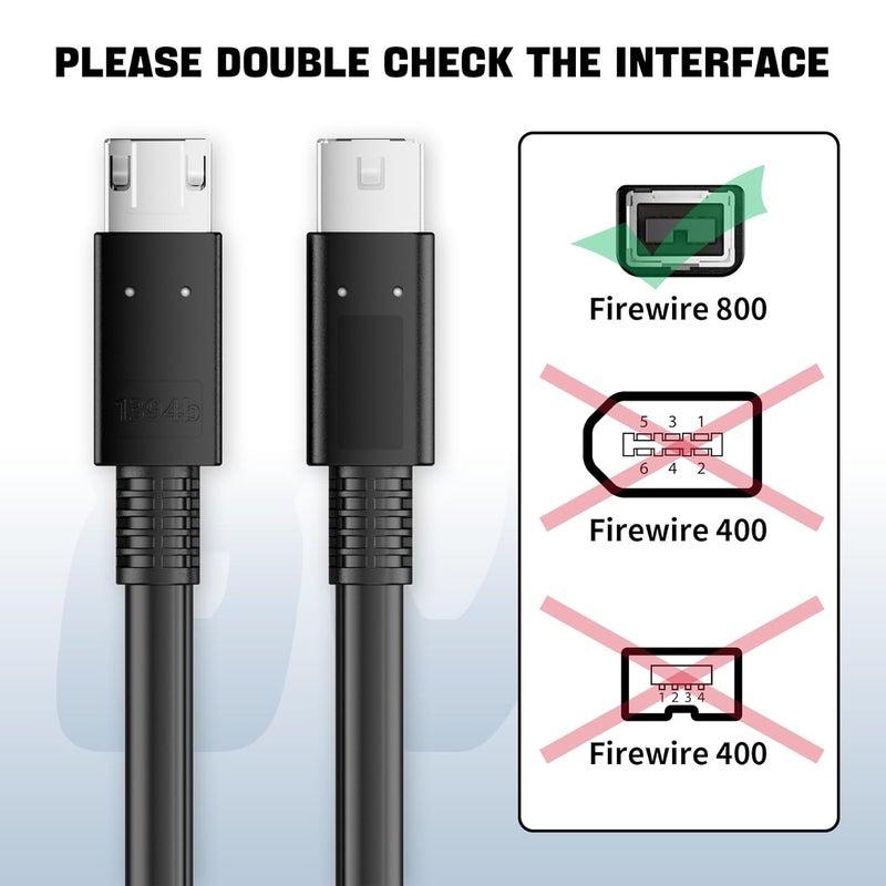 LUKFOCAB FireWire 800 IEEE 1394b 9pin to 9pin Cable, FireWire 800 (M/M) Male to Male Cord, Triple-Shielded 2FT, 9-9 Cord for PC, Digital Cameras MacBook Pro, Mac mini, Audio Device - Image 3